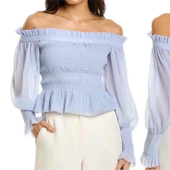 All Saints Light Blue Off-Shoulder Blouse - Picture 1 of 4